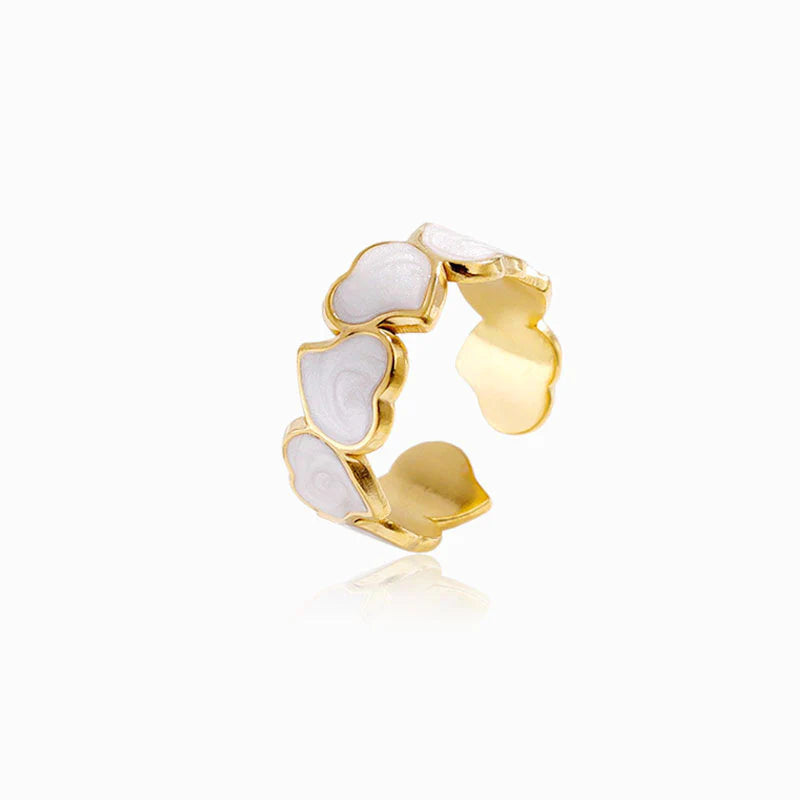 Anel corações e madrepérola